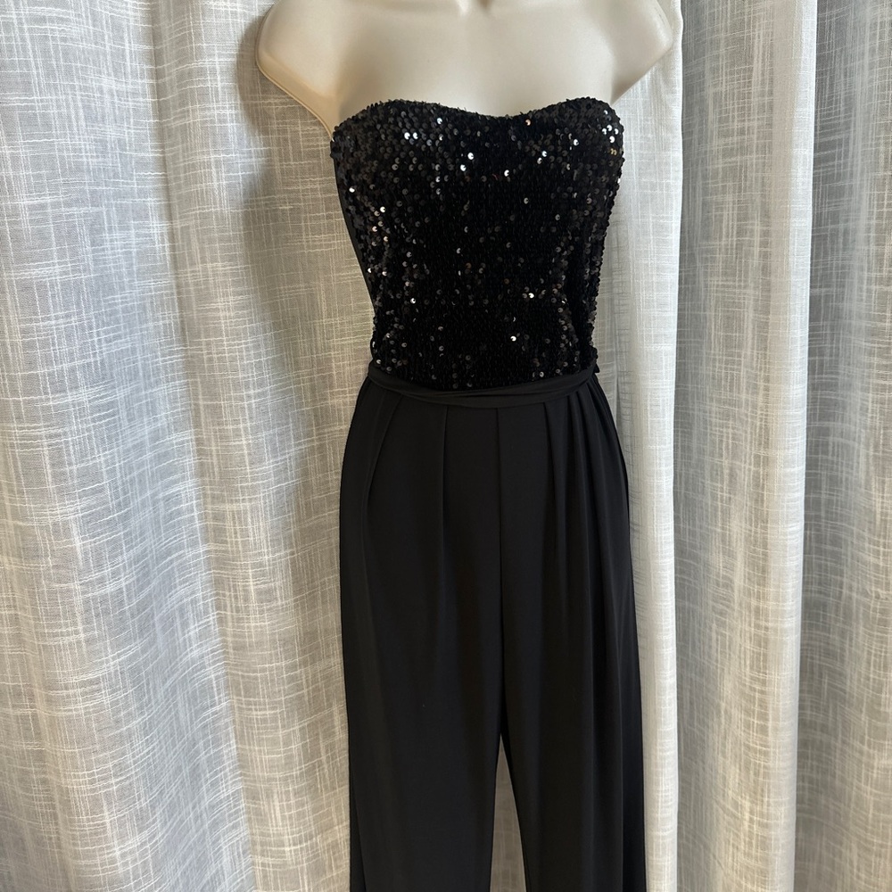Black Strapless Sequin Wide-Leg Jumpsuit – Elegant Evening & Party Wear
